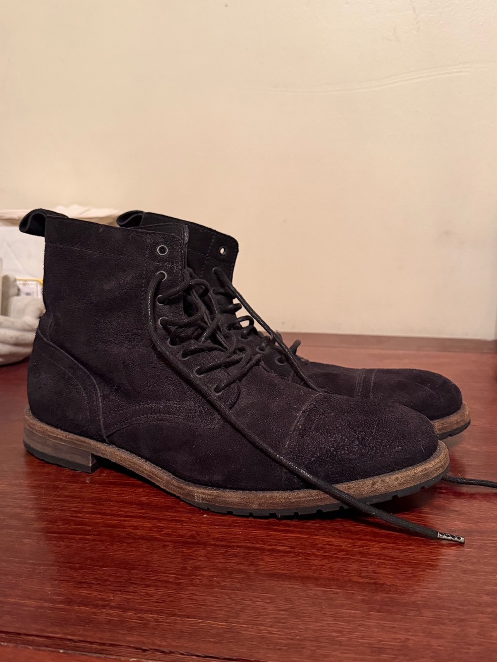 All Saints Black Suede Lace-Up Combat Boots Vintage Mens EU 46 Size 13